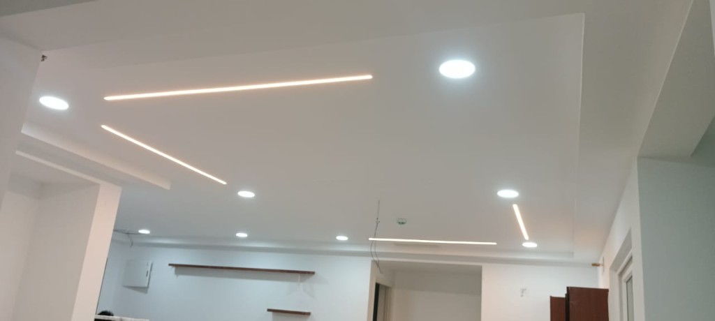 TV feature wall with marble and fluted panels